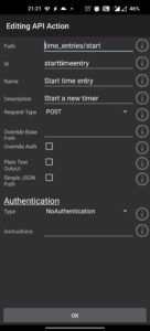 AutoWeb Start Toggl Timer Settings